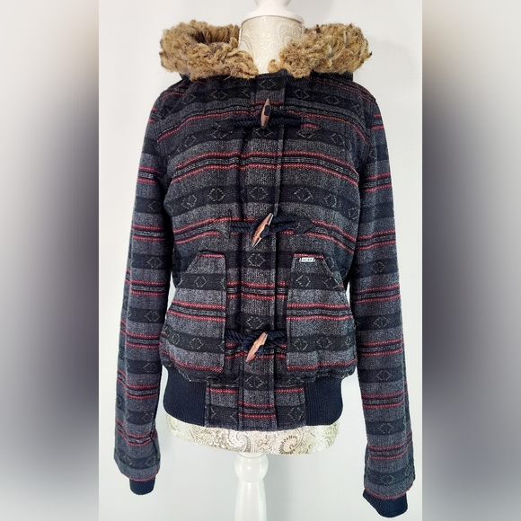 Roxy faux fur sweater style hooded surf duffle jacket/ coat - Picture 2 of 13